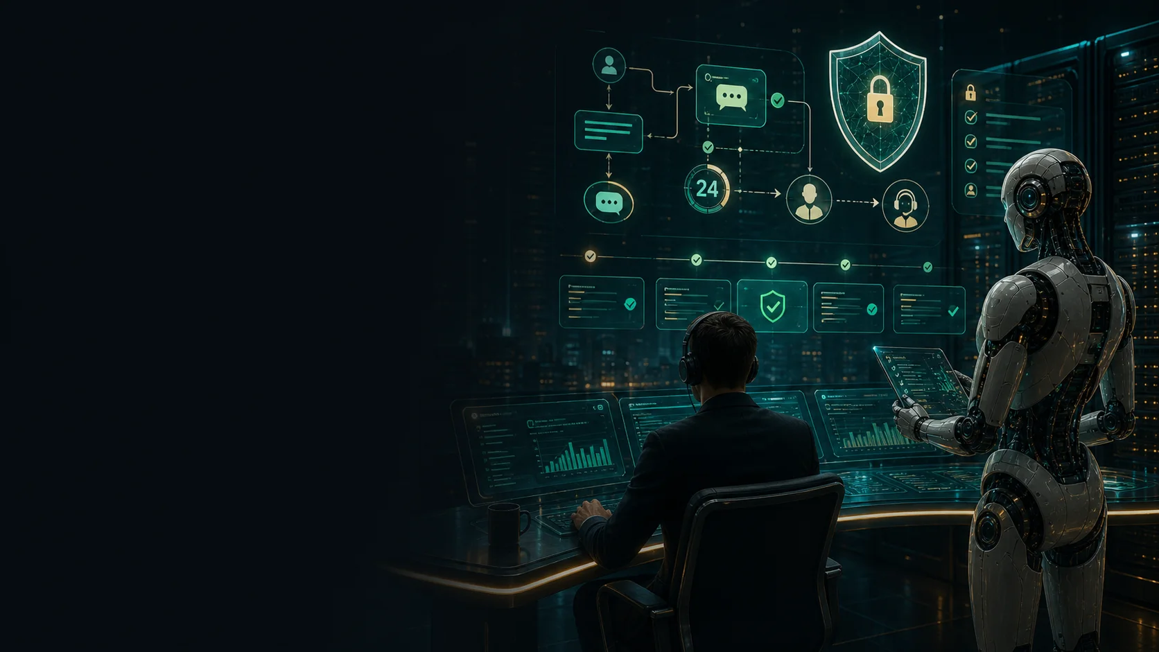 A support agent and an AI assistant reviewing a consent-based messaging workflow